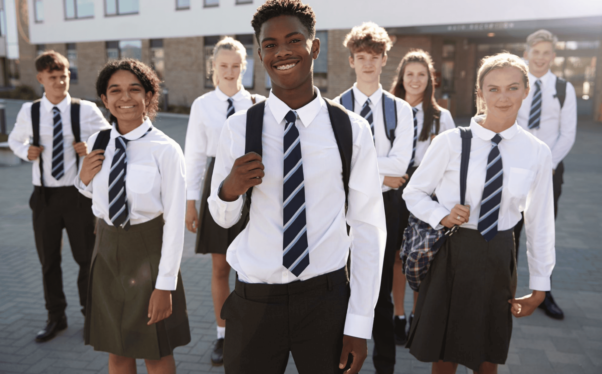 Diverse group of students with backpacks